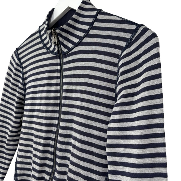 Soft surroundings navy blue gray striped Soft zip up Sweater Women size XS - Picture 4 of 12